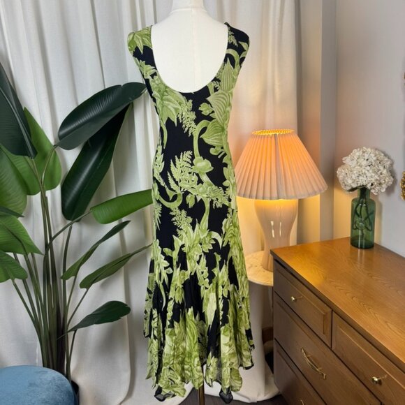 Vintage Y2K Jessica Green Floral Beaded Cowl Neck Midi Slip Dress size 18 - Picture 9 of 10